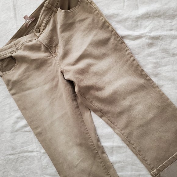 Vtg Chicos Tan Crop Jeans Size 2 Stretchy Khaki 5 Pocket Cuffed 10"Rise 38"Waist - Picture 2 of 6